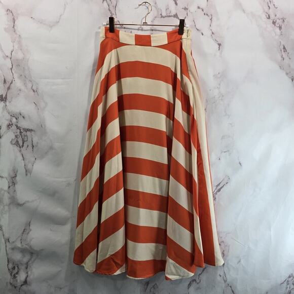 Mare Ware Skirt Womens XS Orange Stripe Midi Circle Diagonal 50s Long Isla - Picture 1 of 12
